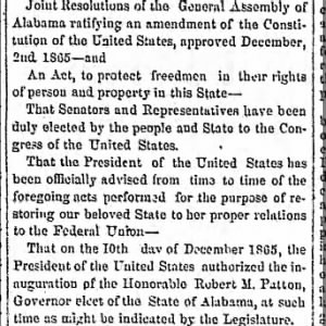Approved Act to Protect Freedmen in Alabama