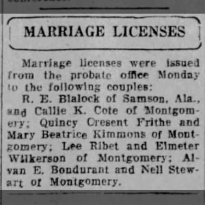 Lee Ribet and Elmetter Wilkerson Marriage License