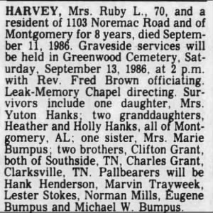 Obituary for Ruby L. HARVEY