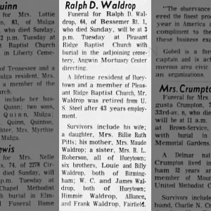 Obituary for Ralph D Waldrop
