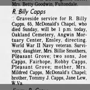 Obituary for R Billy Capps