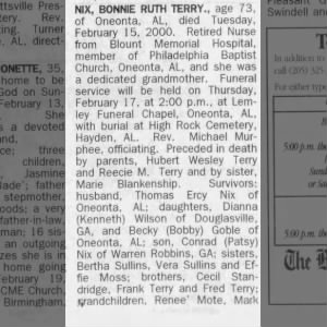 Obituary for MX BONNIE RUTH TERRY Mark