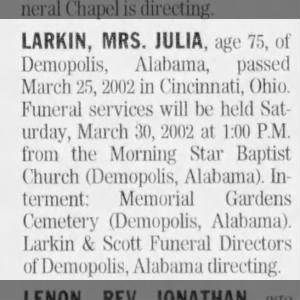 Obituary for JULIA LARKIN